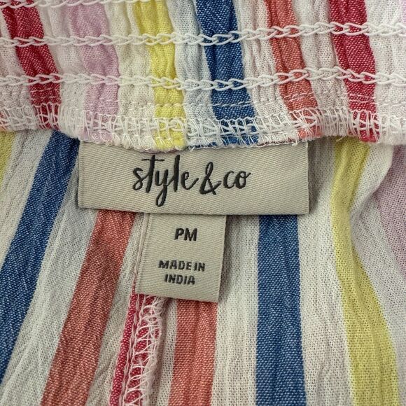 Style & Co Petite Medium Capris Pants Striped Wide Leg Smocked Waist Gauzy Multi - Picture 5 of 8